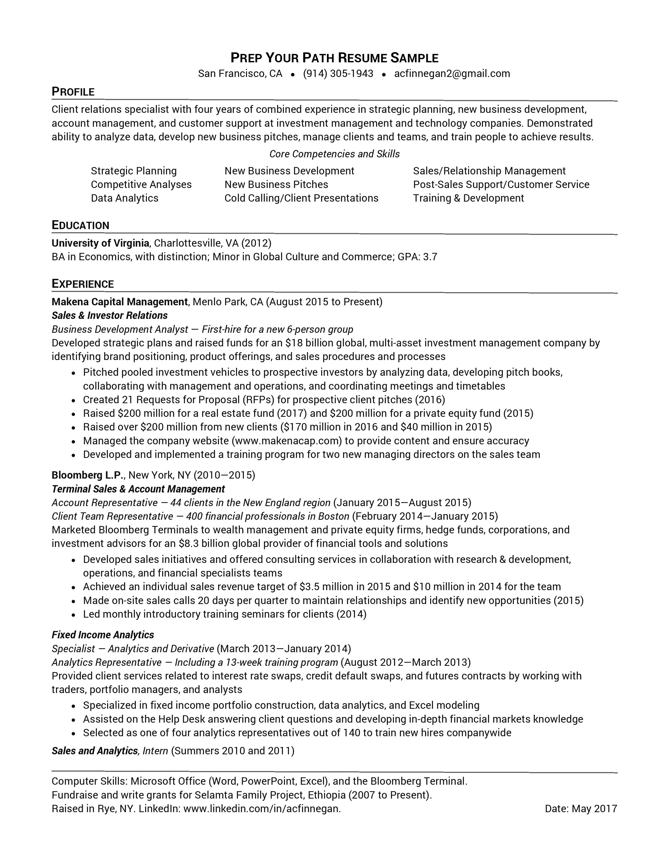 Young Professional Resume - Finance