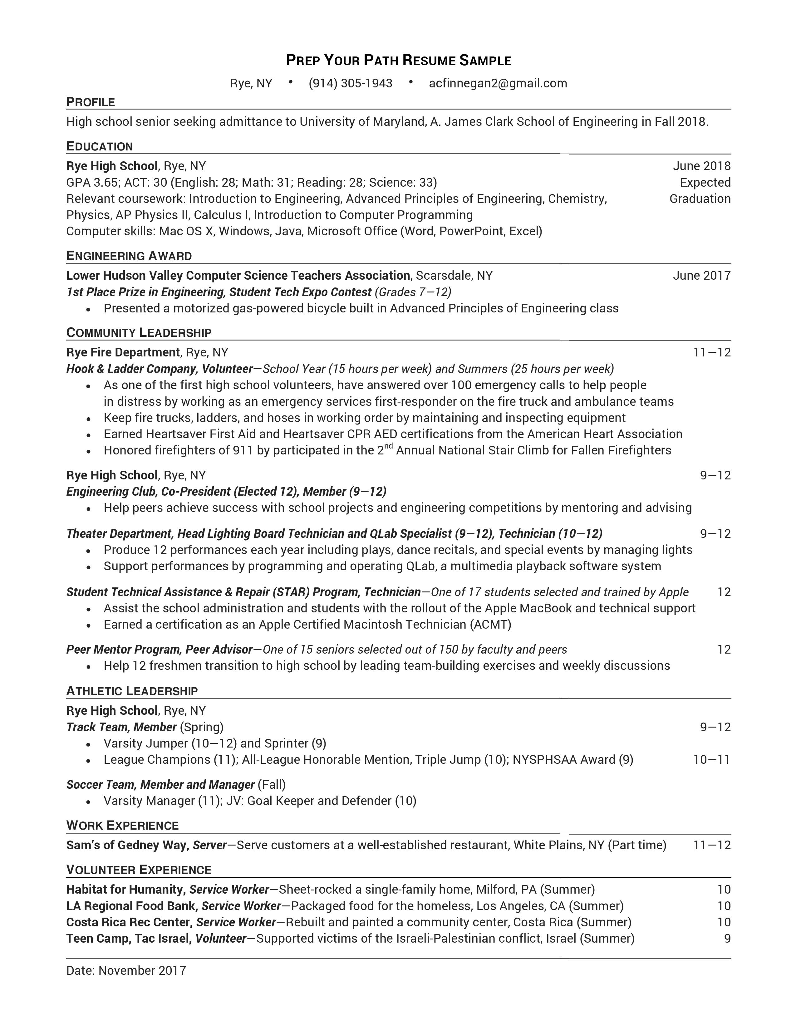 High School Resume - Engineering