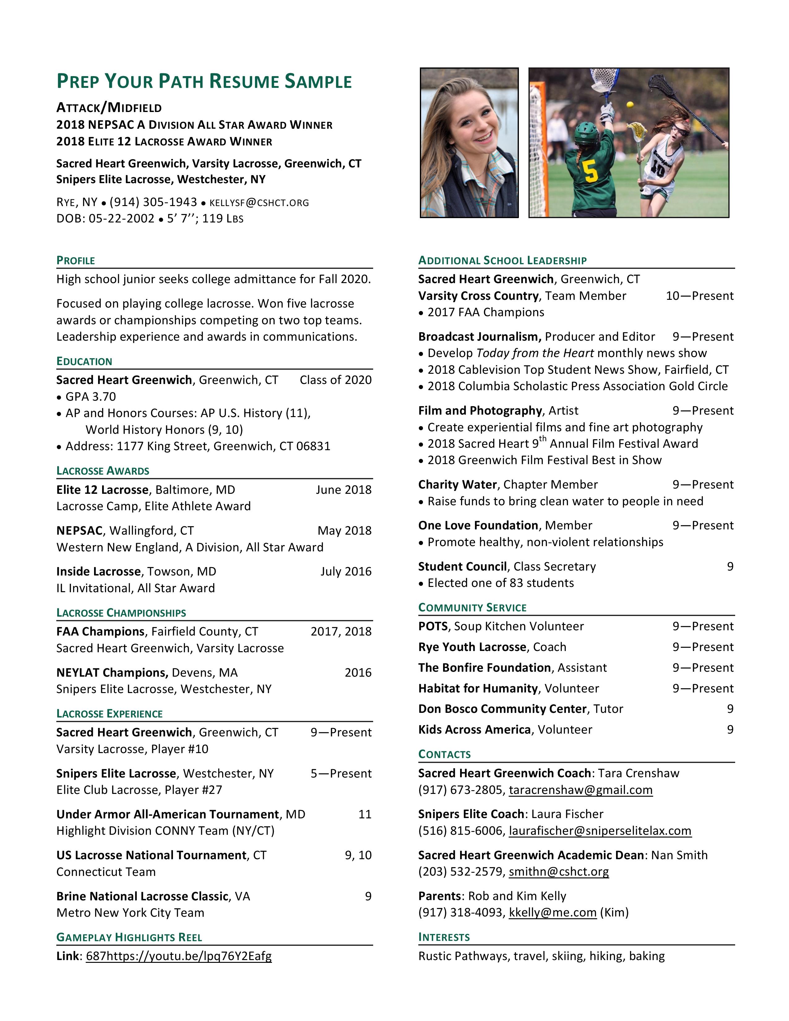 High School Resume - Sports