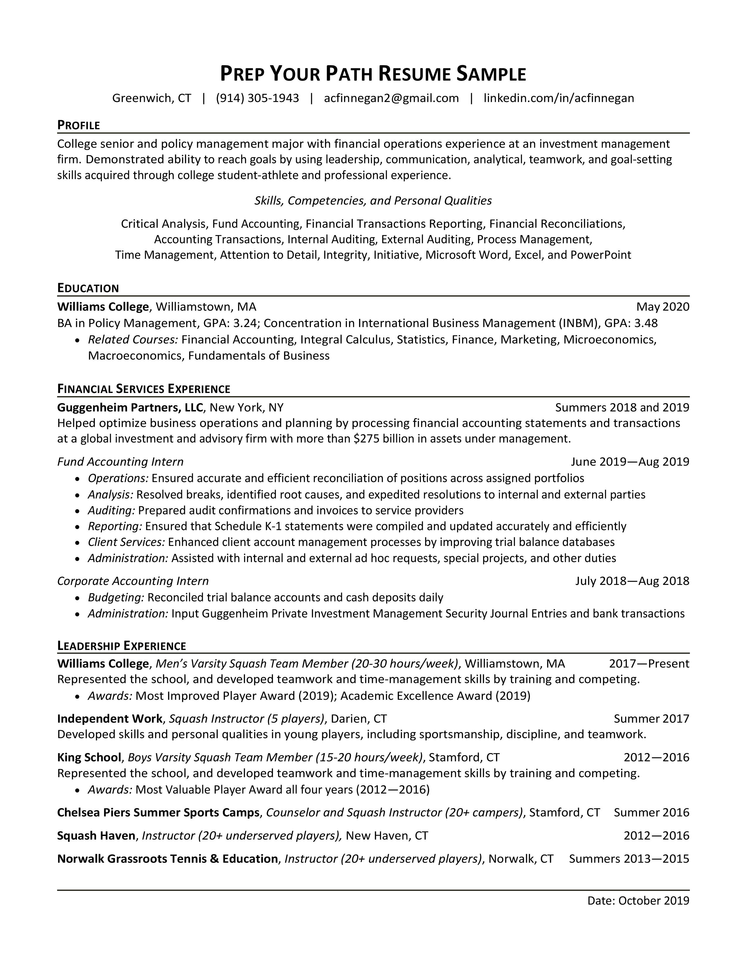 College / Recent Grad Resume - Finance #2