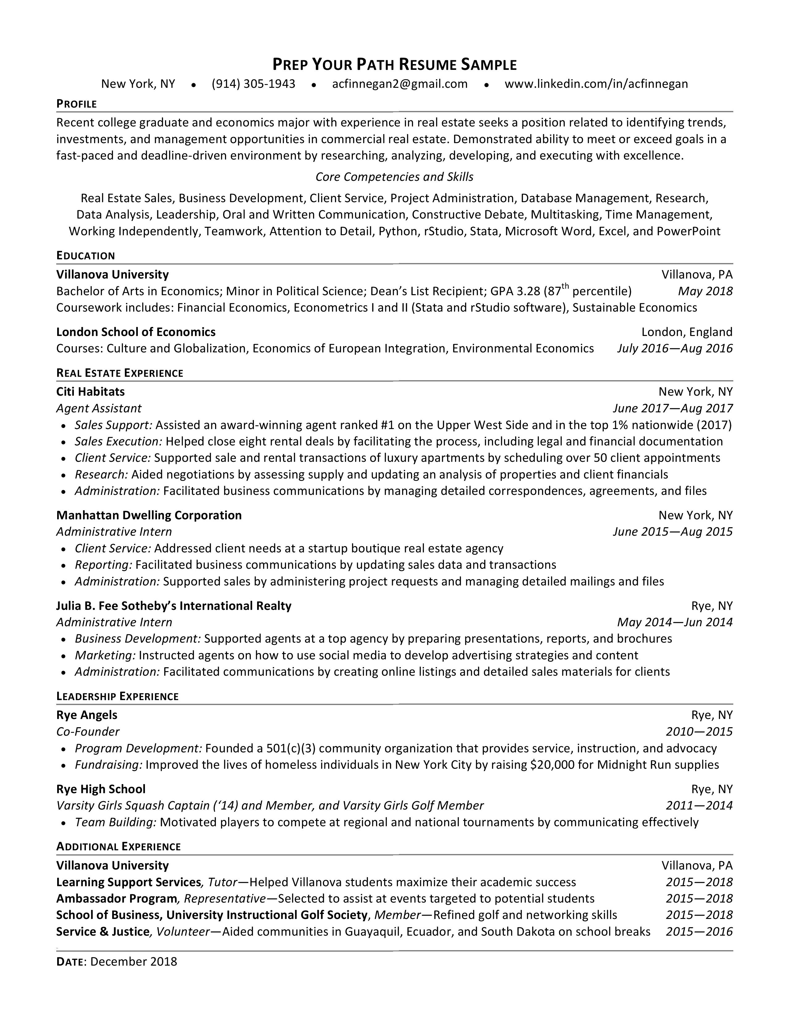 Young Professional Resume - Real Estate