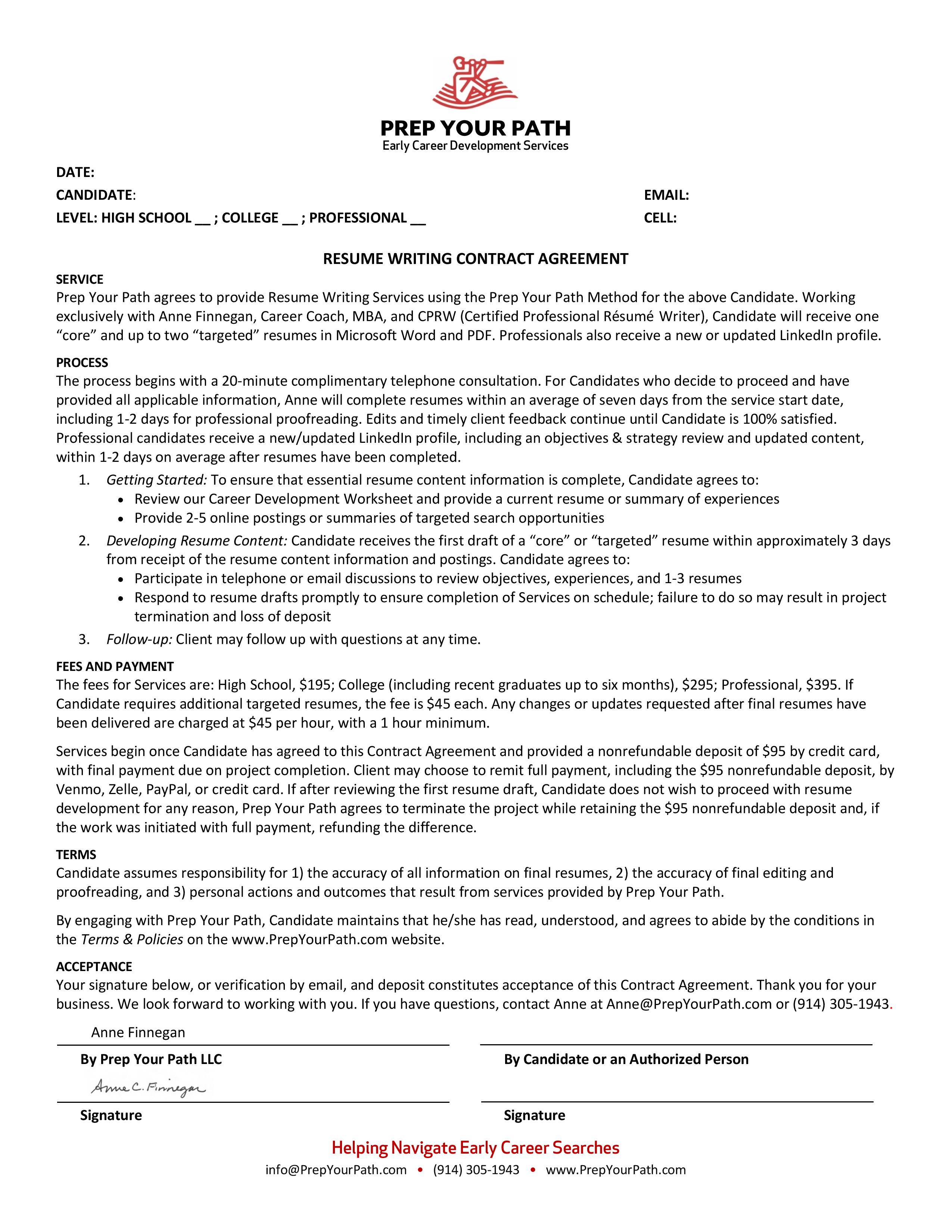 Resume Writing Contract Agreement