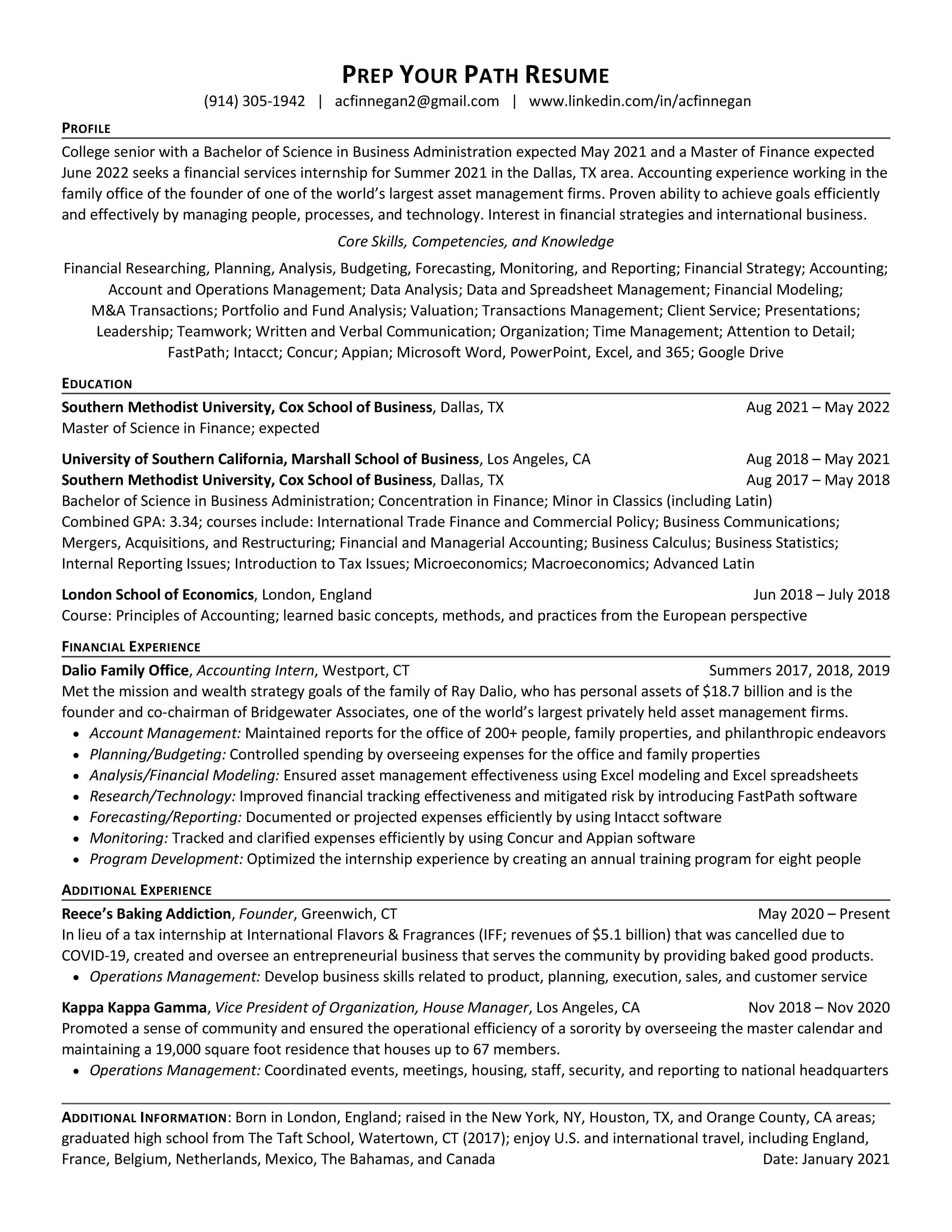 College / Recent Grad Resume - Finance #1