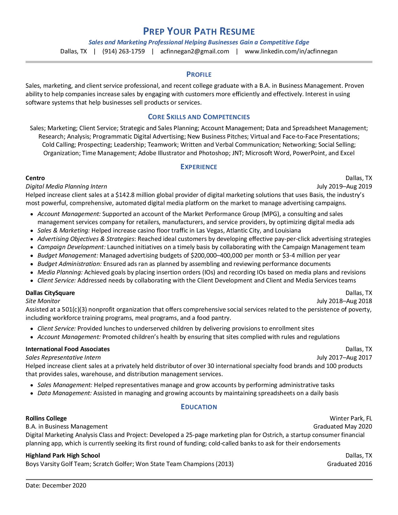 Transitional Resume