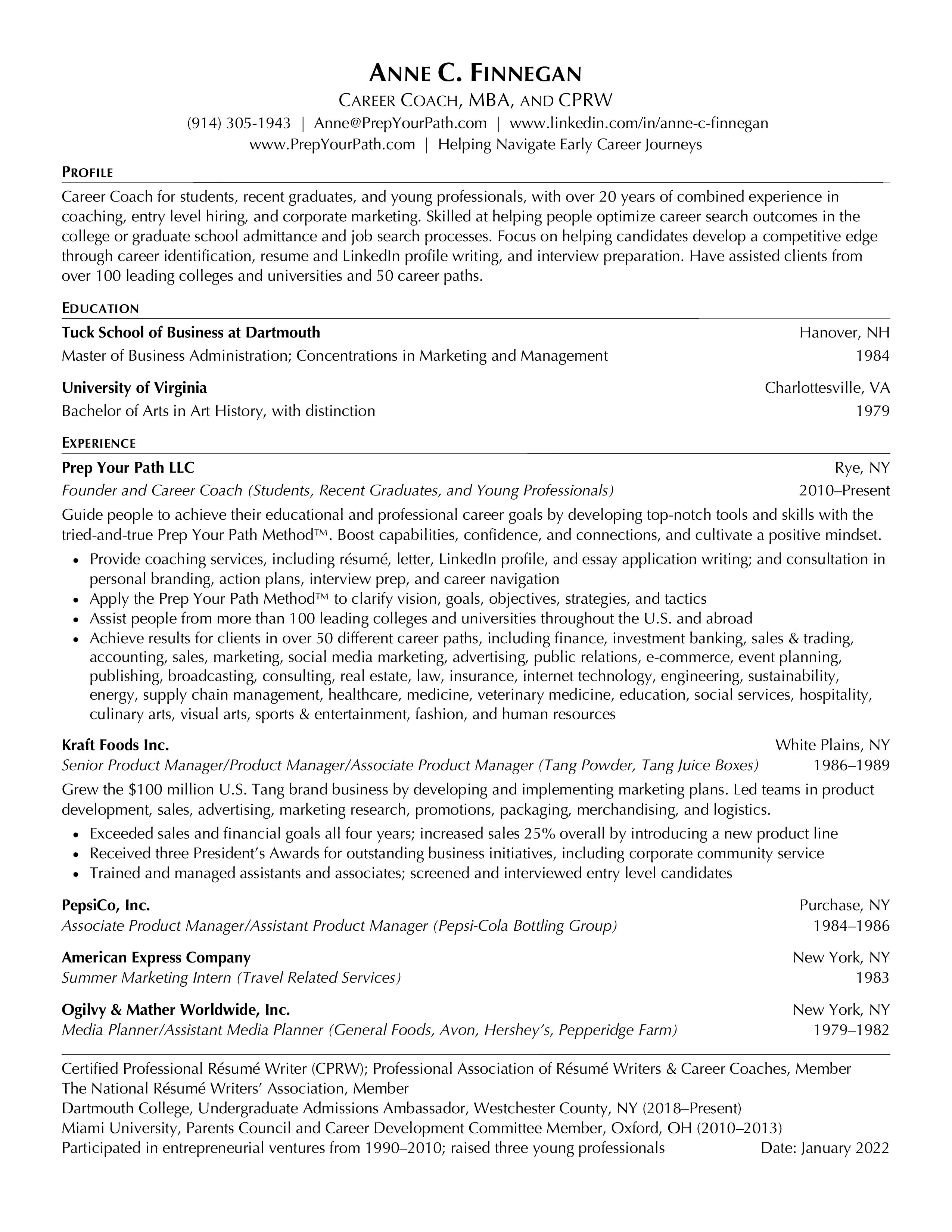 Anne C. Finnegan Resume (January 2022)