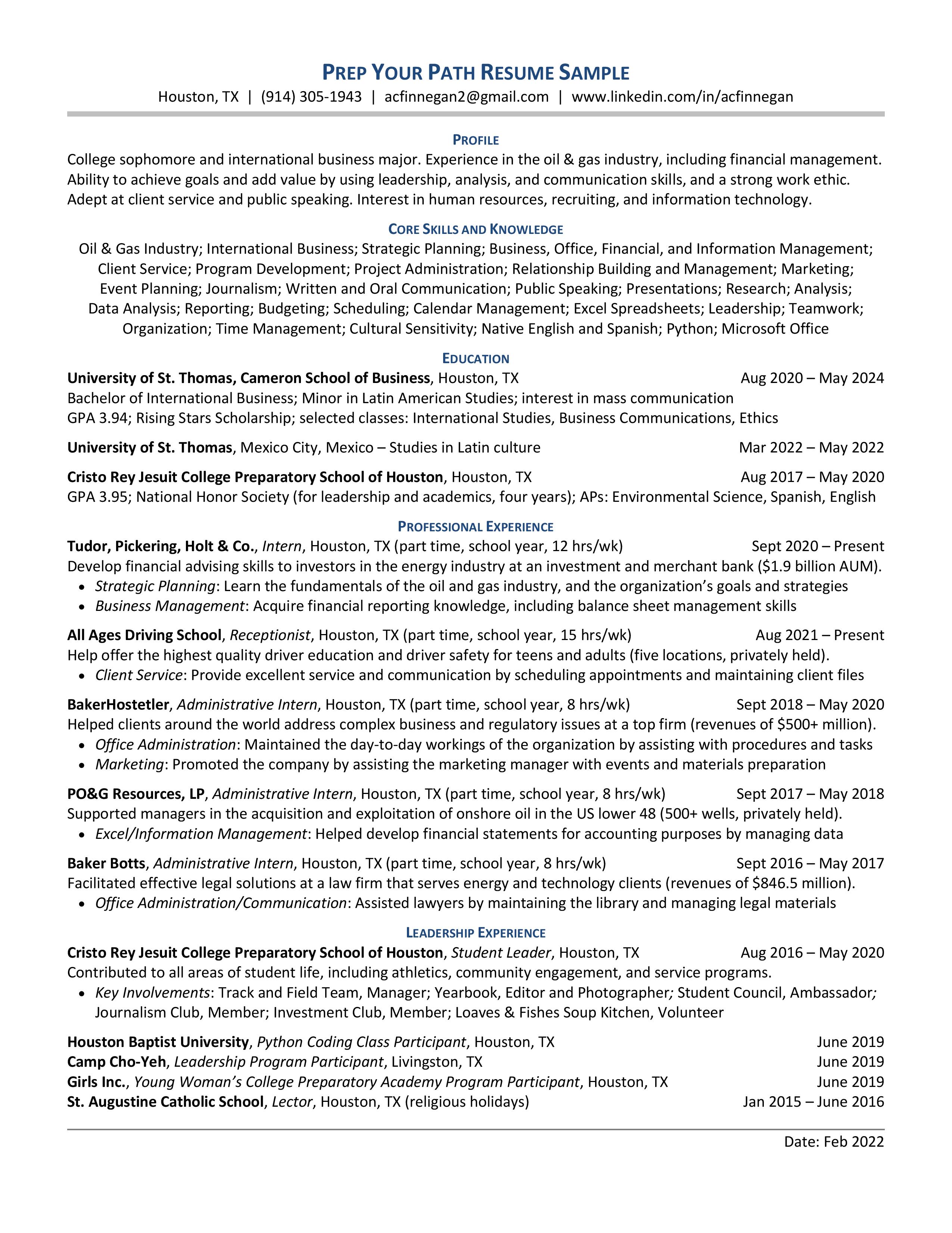 Prep Your Path - College Resume - Recruiting (February 2022)